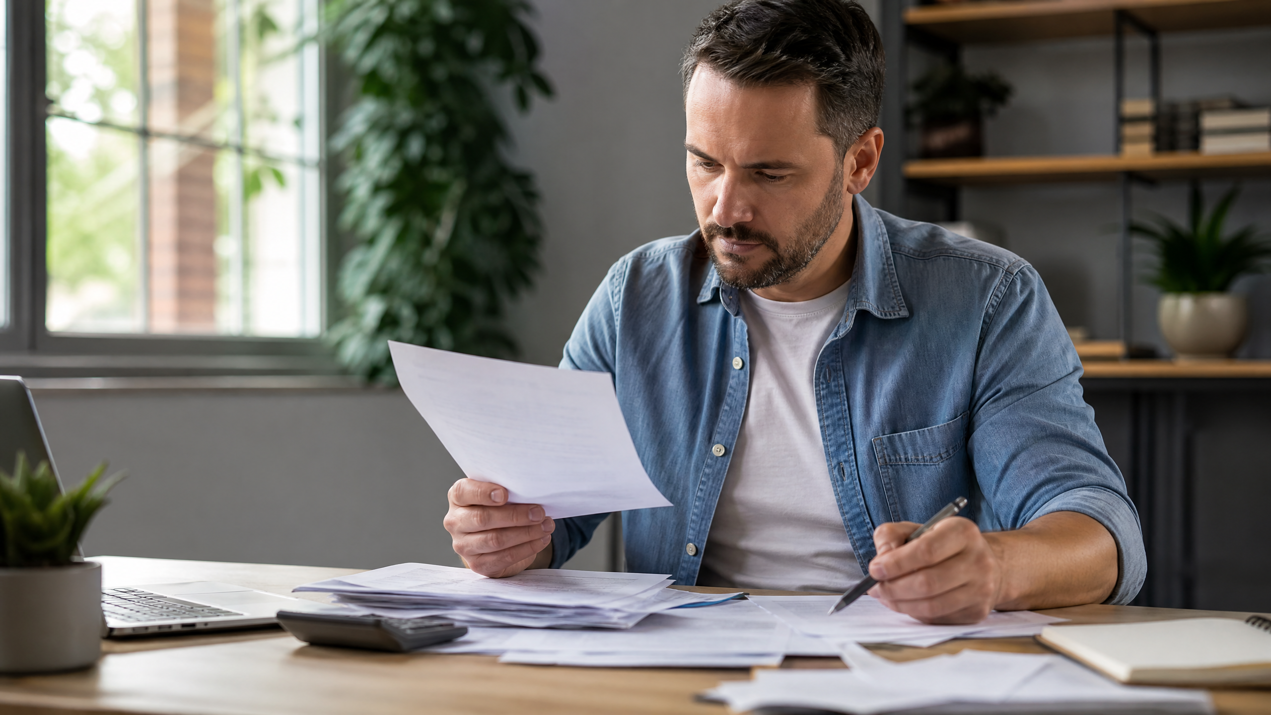Person carefully reviewing USAA total loss settlement documents and valuation paperwork to understand why the payout may differ from expected value