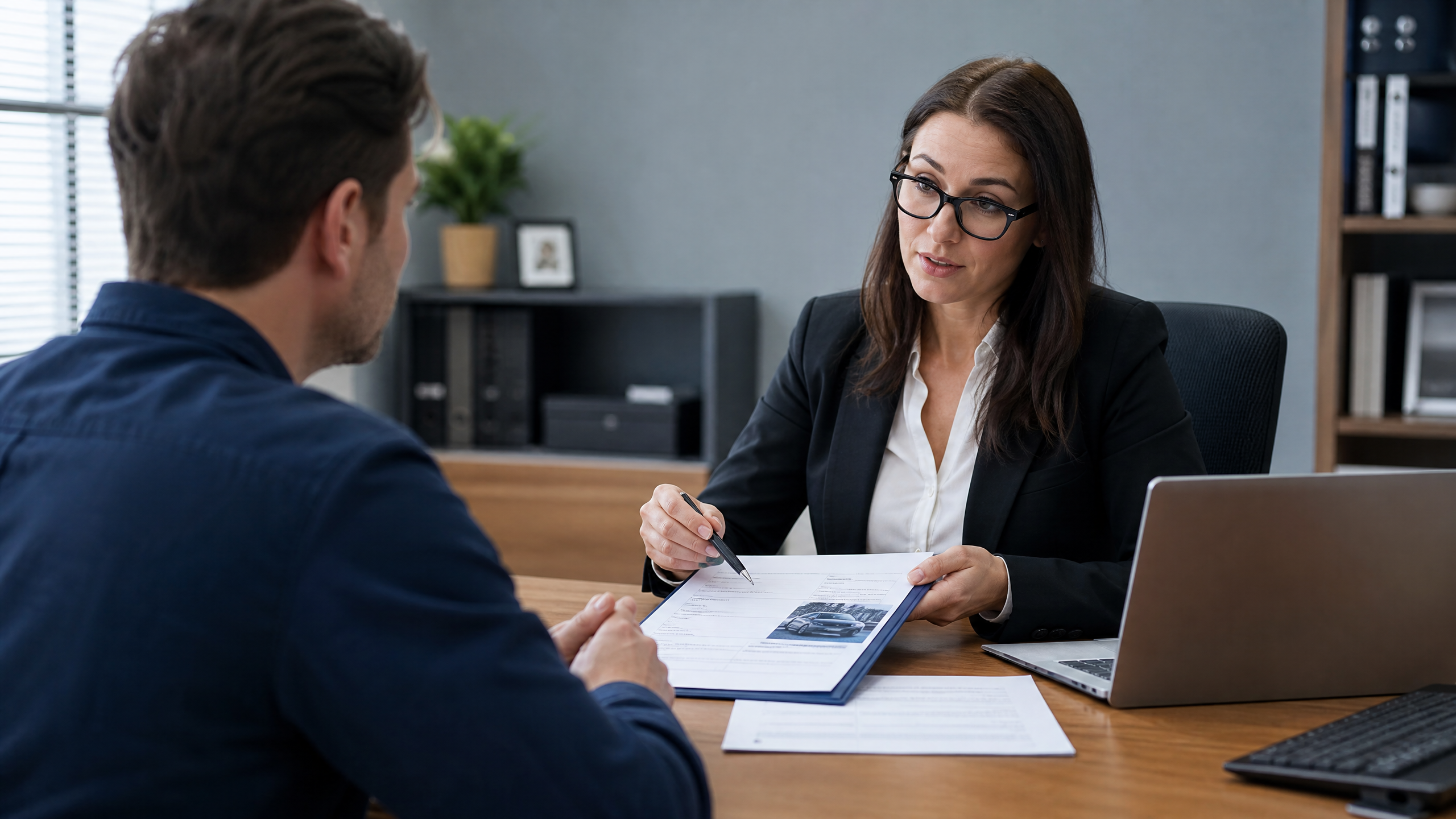 Person negotiating a State Farm total loss settlement with an insurance representative at a desk, reviewing valuation documents to challenge a low offer